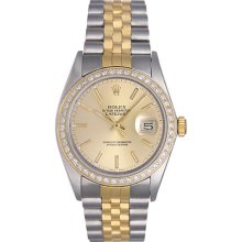 Rolex Datejust 2-Tone Steel Gold with Diamond Bezel Men's Watch 16013