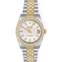 Rolex Datejust 2-Tone Men's Watch 16013 Custom Diamond Bezel