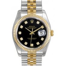 Rolex Datejust Black Diamond Dial Jubilee Bracelet Two Tone Mens Watch 116233BKDJ