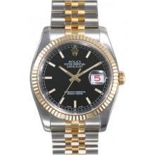 Rolex Datejust Black Index Dial Jubilee Bracelet Two Tone Mens Watch 116233BKSJ