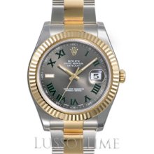 Rolex Datejust II 41 MM Oyster Stainless Steel & 18K Yellow Gold Grey Roman Men's Timepiece - 116333