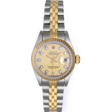 Rolex Datejust Ladies 2-Tone Diamond Watch 69173 Champagne Dial