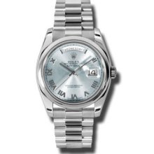 Rolex Day-date Platinum President Men's W/ Glacier Ice-blue Roman Dial 118206