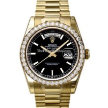 Rolex Day-Date President 36mm Yellow Gold Diamond Mens Watch 118348