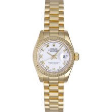Rolex Ladies President 18k Yellow Gold Watch 179178 White Roman Dial