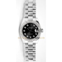 Rolex Ladys President New Style Heavy Band Model 179179 Custom Added Black Diamond Dial & Diamond Bezel