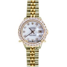 Rolex Ladys Stainless Steel & 18K Gold Datejust Model 69173 Jubilee Band Custom Added White Diamond Dial & 2KT Diamond Bezel