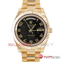 Rolex Men's 18 K Yellow Gold Day Date President 2 Black Arabic Wave