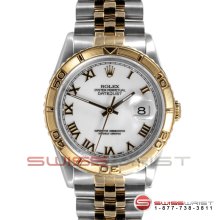 Rolex Men's Datejust Two Tone White Roman Dial Thunderbird Bezel 16263