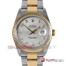Rolex Mens Datejust Two Tone Silver Diamond Dial Oyster All Original