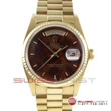Rolex Mens Day Date President Brown Birchwood Dial Factory Dial