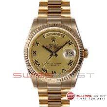 Rolex Mens Day Date President Champagne Roman Solid Gold Band 118238
