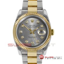 Rolex Men's New Style Datejust 2T 116233 Silver Diamond Dial Oyster