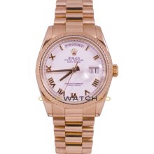 Rolex Mens Rose Gold President Day Date Model 118235 Rose Gold President band Rose gold Fluted bezel White Roman