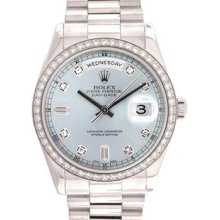 Rolex President Day-Date Platinum Glacier Diamond Men's Watch 118346