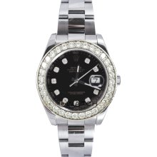 Rolex Stainless Steel 41mm Datejust II Model 116334 Custom Added Black Diamond Dial & A Custom Added 2 CT. Diamond Bezel