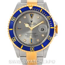 Rolex Submariner 16613 Steel Gold Diamond Sapphire Serti Dial Watch