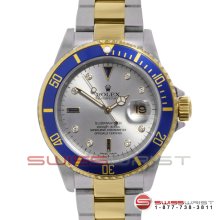 Rolex Submariner Two Tone Slate Sapphire Serti Dial - Blue Bezel 16613