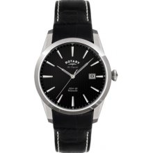 Rotary Men's Quartz Watch With Black Dial Analogue Display And Black Leather Strap Le90002/04