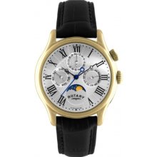 Rotary Men's Quartz Watch With White Dial Analogue Display And Black Leather Strap Gs02839/01