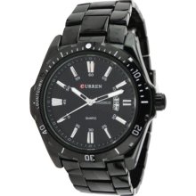 Round Black Dial Metal Strap Waterproof Quartz Analog Watch with Date Display - Metal