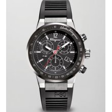 Salvatore Ferragamo Rubber-Strap Chronograph Watch Black