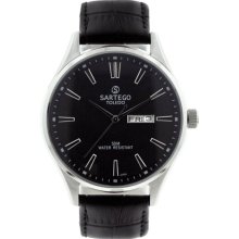 Sartego Men's Toledo Stainless Steel Case Black Dial Leather Strap Day and Date SED151B