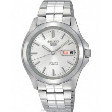 Seiko 5 Automatic Mens Watch Silver-Tone Dial Steel Case & SNKK87