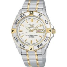 Seiko 5 Sports Watch Two Tone Automatic Stainless Steel White Dial Men's