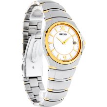 Seiko Accolade Mens White Date Dial Two Tone Dress Quartz Watch SLK092