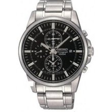 Seiko Black Dial Steel Chronograph Mens Watch SNAF03