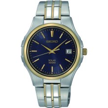 Seiko Blue Dial Two Tone Stainless Steel Band Mens Solar Watch