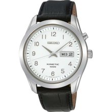 Seiko Gents Kinetic Black Leather Strap SMY109P1 Watch