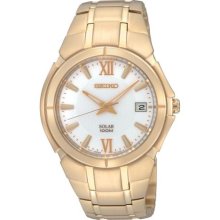 Seiko Gold-Tone Bracelet White Dial Men's Watch #SNE090