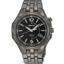 Seiko Kinetic Mens Watch Black Dial Black IP Case and SKA517