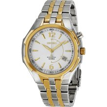 Seiko Kinetic Silver Dial Two Tone Stainless Steel Mens Watch SKA516