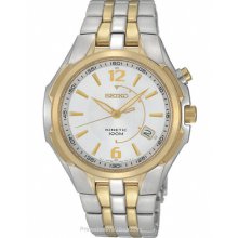 Seiko Kinetic Two-Tone Mens Watch White Dial Automatic SKA516