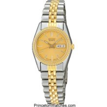 Seiko Ladies Day/Date Dress Watch Stainless and Gold Tone SWZ056
