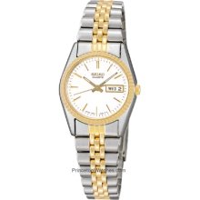 Seiko Ladies Day/Date Dress Watch - Stainless and Gold Tone SWZ054