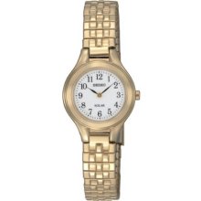 Seiko Ladies Gold Tone Stainless Steel Solar Quartz White Dial Expansion Bracelet SUP102