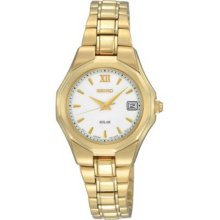 Seiko Ladies Gold Tone Stainless Steel Solar White Dial SUT056