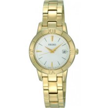 Seiko Ladies Gold Tone Stainless Steel Quartz Silver Dial Link Bracelet SXDE40