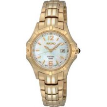 Seiko Ladies Gold Tone Coutura Quartz Mother Of Pearl Dial Link Bracelet SXDC94