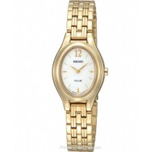 Seiko Ladies Solar Watch White Dial Gold-Tone 12 Month SUP008