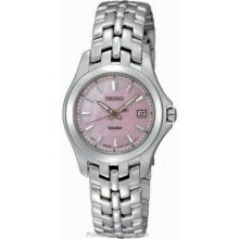 Seiko Ladies Stainless Steel Date Watch Pink Mother of SXDB87