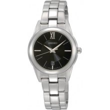 Seiko Ladies Stainless Steel Black Dial Quartz Link Bracelet SXDC79