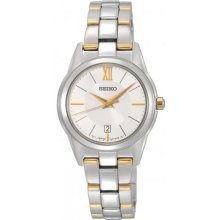 Seiko Ladies Two Tone Stainless Steel Silver Tone Dial Quartz Link Bracelet SXDC81