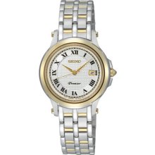 Seiko Ladies Two Tone Stainless Steel Premier Silver Tone Roman Numeral Dial SXDE02