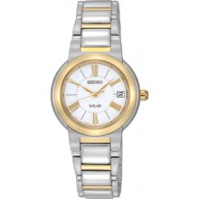 Seiko Ladies Two Tone Stainless Steel Solar Quartz White Dial Date SUT034