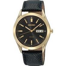 Seiko Leather Strap Black Dial Men's Watch #SNE054